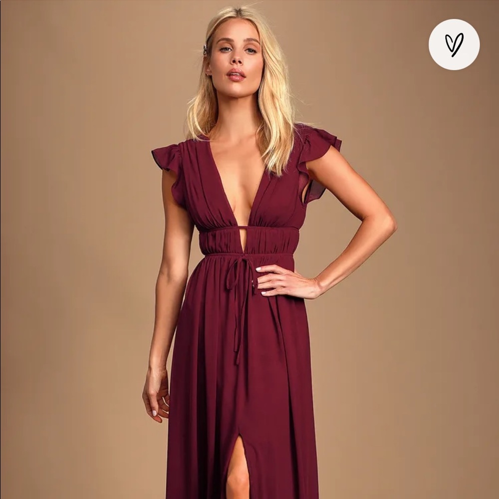 Lulus Burgundy Ruffled Maxi Dress M